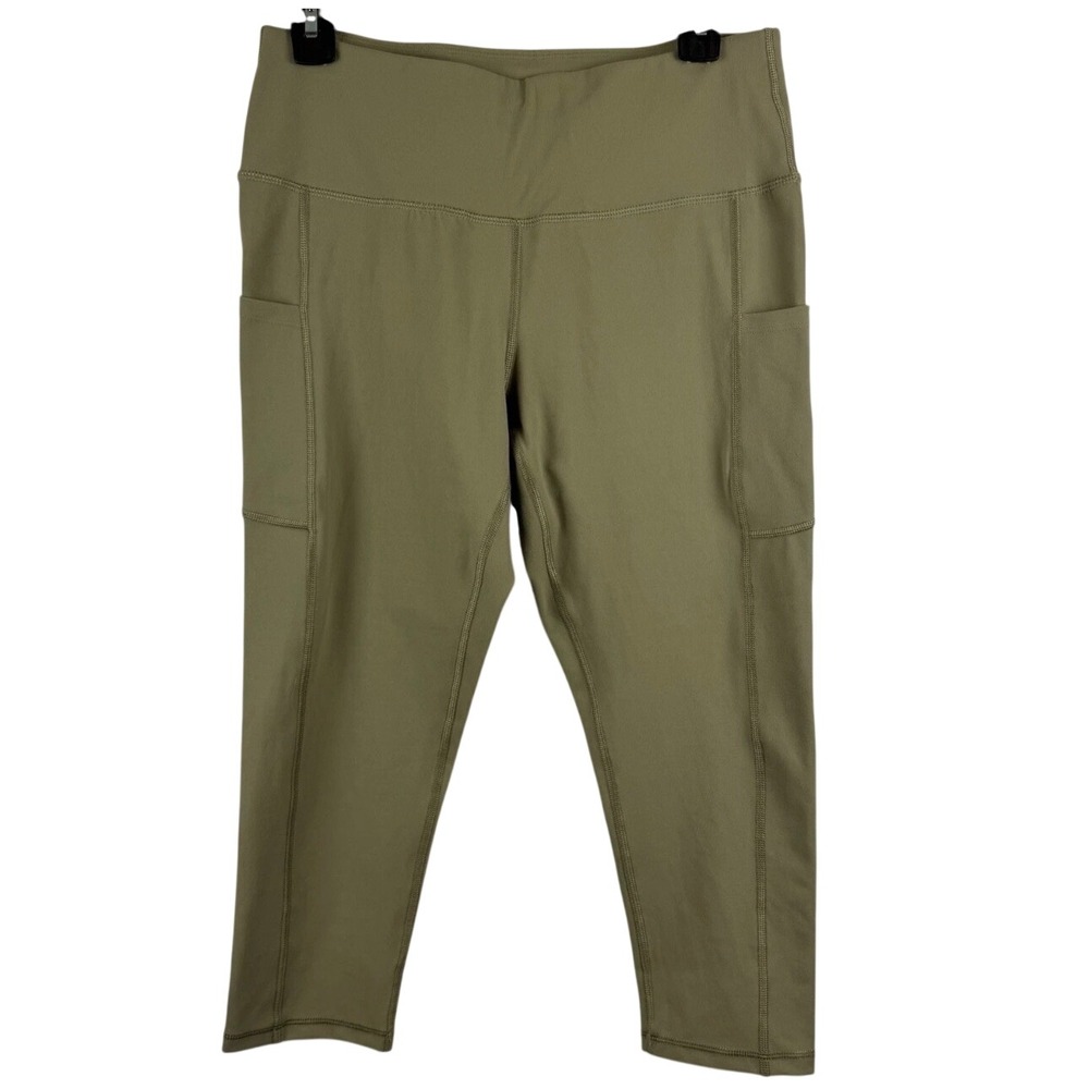 IUGA Leggings Women Large Olive Green High Waisted‎ Capri Side Pockets NWT